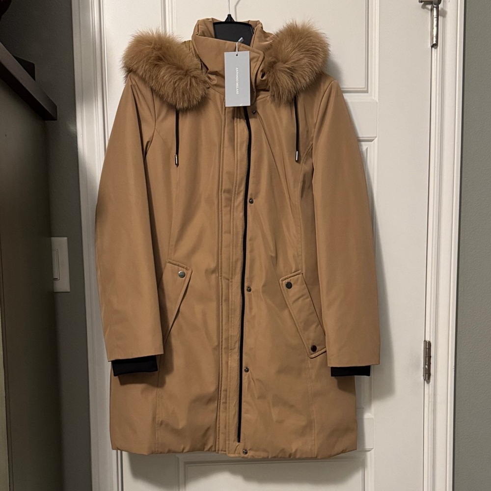 Women's Tan Parka with Fur Hood